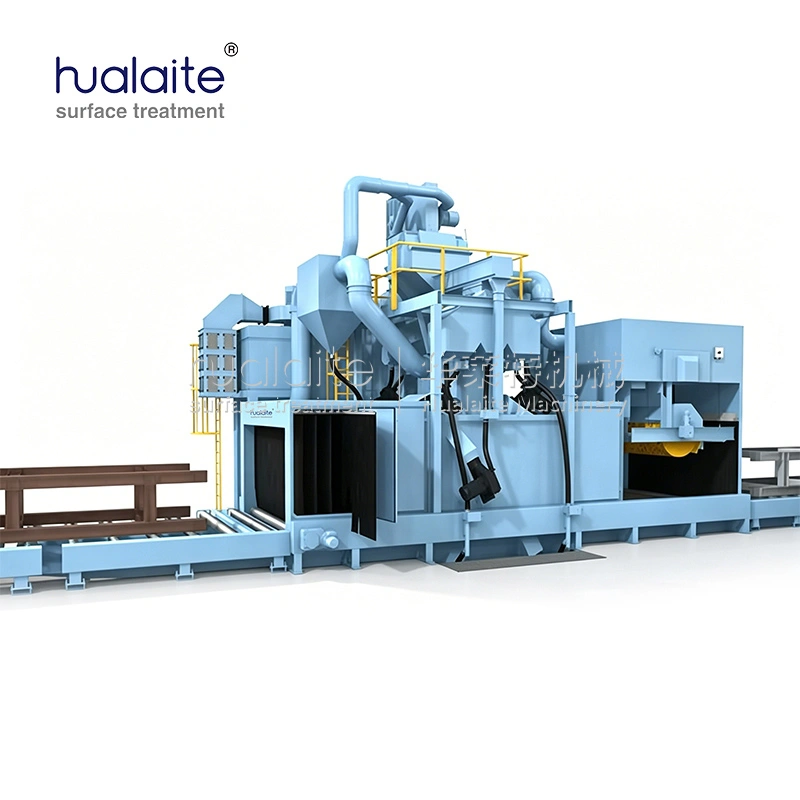 roller conveyor continuous pass through shot blasting cleaning machine (hltq69 series steel plate & profile automatic blasting equipment)