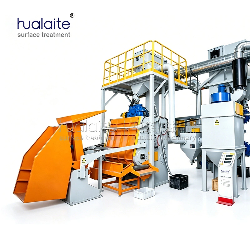 hltq32 series crawler type shot blasting cleaning machine (rubber/steel crawler automatic tumbling blasting equipment)