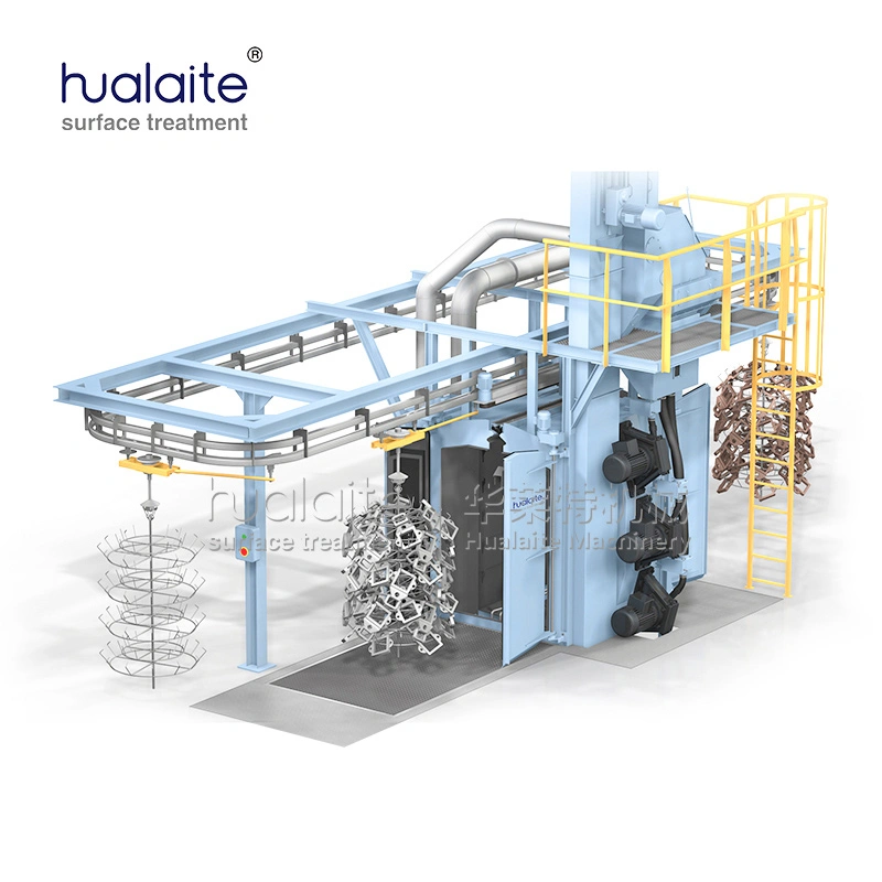 overhead monorail continuous pass through shot blasting machine (hlt38/hlt48/hlt58 series suspension conveyor blasting equipment)