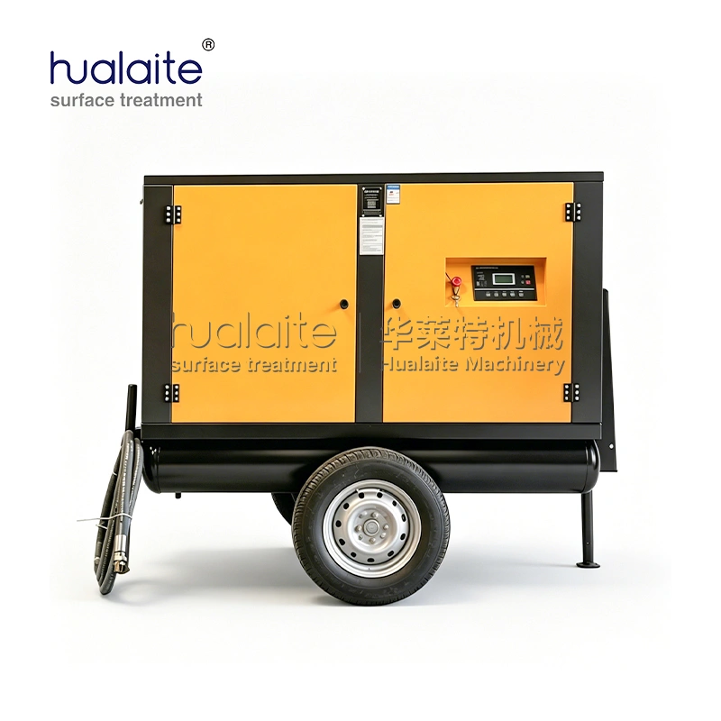 electric powered mobile screw air compressor (dual purpose mobile air source for sandblasting & construction)